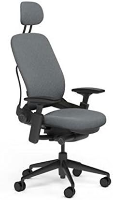 Leap Desk Chair V2 with Headrest in Buzz2 Grey Fabric - 4-Way Highly Adjustable Arms - Black Frame and Base - Soft Dual Wheel Hard Floor Casters