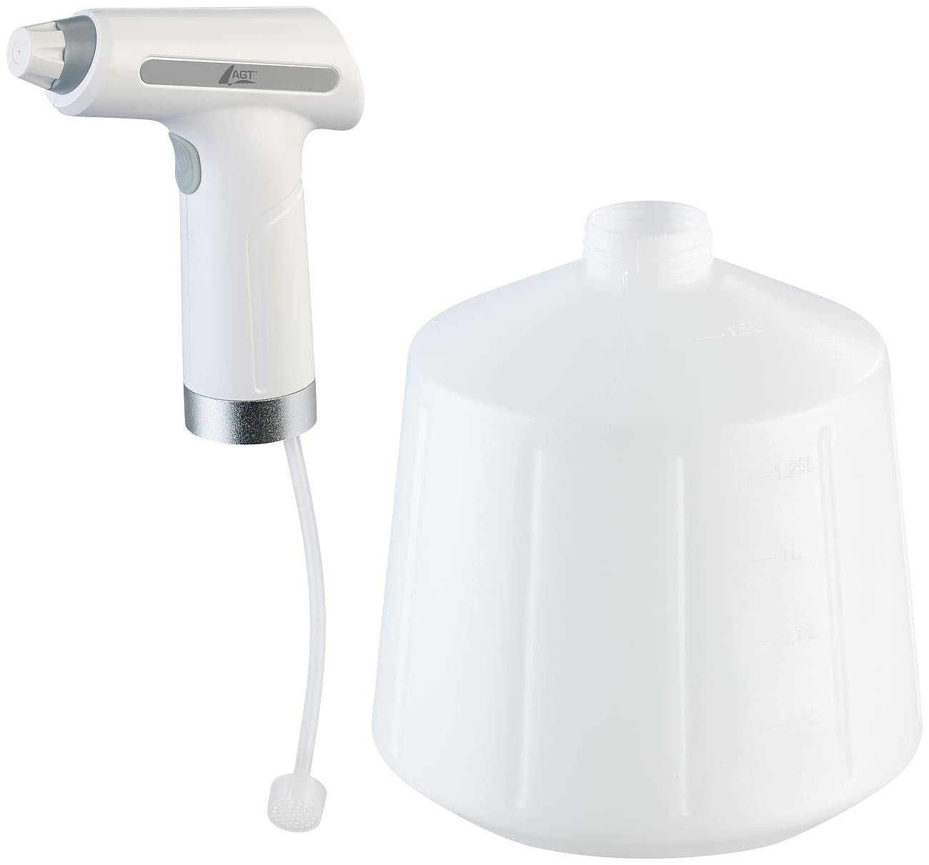 AGT Akku Sprühflasche: 2er-Set Akku-Pump-Drucksprüher mit Einstell-Düse, je 1,5 Liter (Sprayflasche, automatischer Wassersprüher, Kühl)