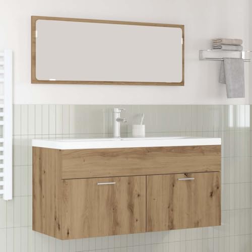 Runheo Mueble de baño montado en la pared, roble Artisan, 100 x 38,5 x 46 cm, material de madera, con 2 puertas, para artículos de tocador, duradero, máx. 60 kg