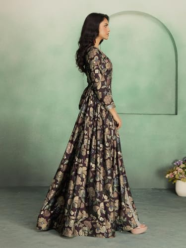 Image of madhuram textiles Women's vetican Print with Hand Embroidery Work Anarkali Front Slit Open Long Gown(M-2545)