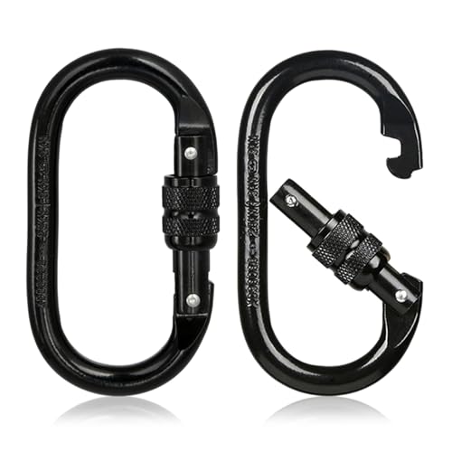 登山カラビナ O型ロック 2個セット 25KN 耐荷重2.3T 高強度合金鋼製 ツイストロック 操作簡単 脱落防止 多機能 ハンモック/タープ用/荷物のフック/犬用リード (ブラック) [並行輸入品]