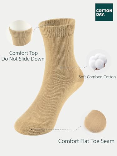 Image of COTTON DAY Unisex Kids Youth Boys Girls Soft Cotton School Crew Dress Socks Seamless Toe Black White Gray Navy 6 Pack