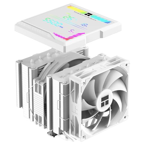 TR-Thermalright Peerless Assassin 140 Digital Blanco Ventilador para CPU, Doble Torre con 6 Heatpipes, Ventiladores Dual PWM de 1850 RPM, Cubierta Superior de Placa de Pantalla Digital Magnética, para