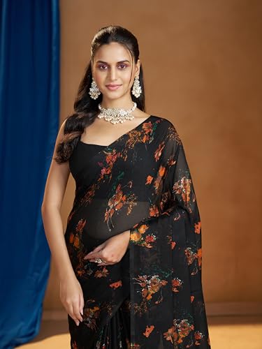 Image of Garden Vareli Nara Chiffon Abstract Floral Print Saree
