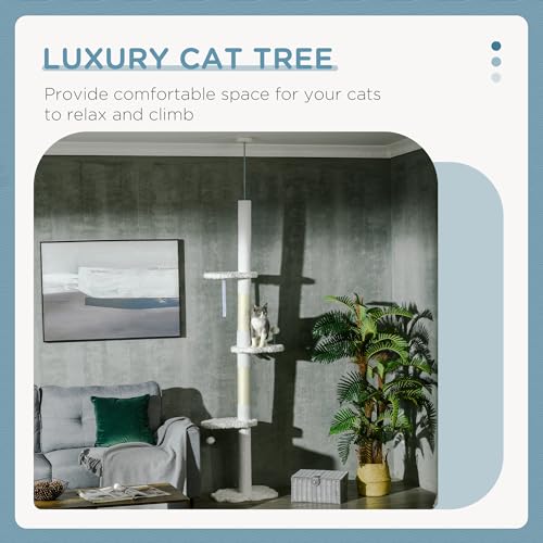 Árbol para gatos ajustable con postes rascadores blanco miniatura 3