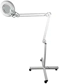 Lupa Luminária Articulada Led Estética Tripé Rodinhas Branca