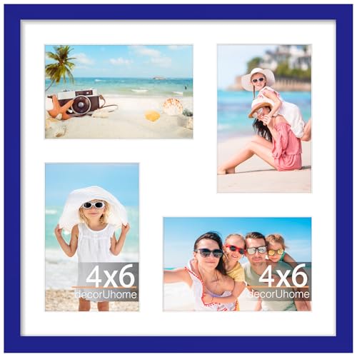 decorUhome 12x12 Picture Frames Collage Wall Decor, Display 4Pcs 4x6 Photos with Mat or 1Pcs 12x12 Unmatted, 4 4x6 Collage Picture Frames for Wall Mounting, Royal Blue