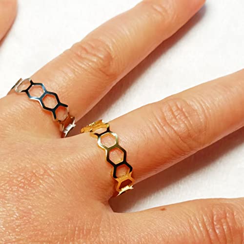 LLYANZ Stainless Steel Honeycomb Hexagon Open Rings can Adjustable 7-9 Size4