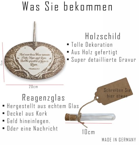 Woodland Mail Hochzeitsgeschenk mit Gravur Geldgeschenk - Zwei Bäume als Herz Mit Reagenzglas für Geld oder Botschaft