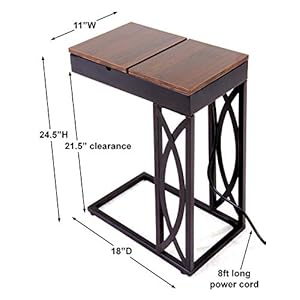 SeeTable - Stash with Device Stand, Charging Station, and Storage (Dark Brown Frame/Walnut Finish Table Top) - C Table/End Table/Side Table/Accent Table SeeTable Stash with Device Stand Charging Station and Storage Dark Brown FrameWalnut Finish Table Top C TableEnd TableSide TableAccent Table