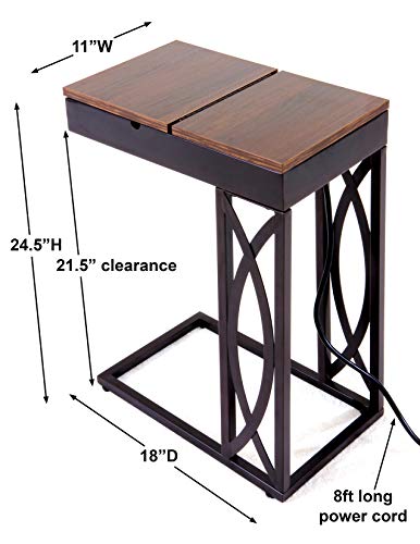 SeeTable-Stash-with-Device-Stand-Charging-Station-and-Storage-Dark-Brown-FrameWalnut-Finish-Table-Top-C-TableEnd-TableSide-TableAccent-Table SeeTable Stash with Device Stand Charging Station and Storage Dark Brown FrameWalnut Finish Table Top C TableEnd TableSide TableAccent Table