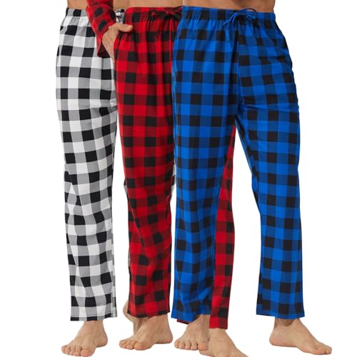 LANBAOSI Mens Pajama Pants Lightweight Soft Plaid Lounge Sleep Pants Sleepwear PJ Bottoms with Pockets