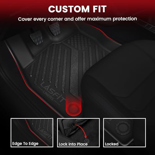 Image of LASFIT Floor Mats & Cargo Mats for Volkswagen Jetta & Jetta GLI 2025 2024 2023 2022 2021 2020 2019, All Weather TPE Custom Fit Floor Liners for VW Jetta 1st & 2nd Row Car Mats & Trunk Mats, Black