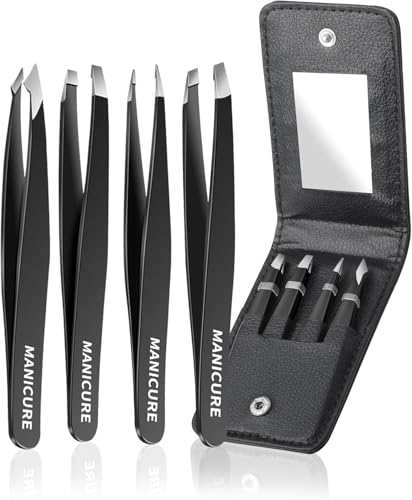 Tweezers for Women Facial Hair Precision Ingrown Hair Tweezer Set 4 Pcs Travel Eye Brow Tweezers Bulk Stocking Stuffers for Men and Women