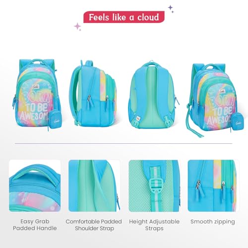 Image of Genie Backpack for Girls Laptop Sleeve, Three Compartments and Organiser with Padded Shoulders |Best for Books,Stationery,Lunch Box & Essentials