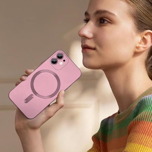 Image of DIZORO Magnetic Case for iPhone 12 Cover [Compatible with MagSafe][Built-in Camera Lens Protector] Slim Soft Silicone Bumper Shockproof Metallic Luster Back Cover Phone Cases (Pink)