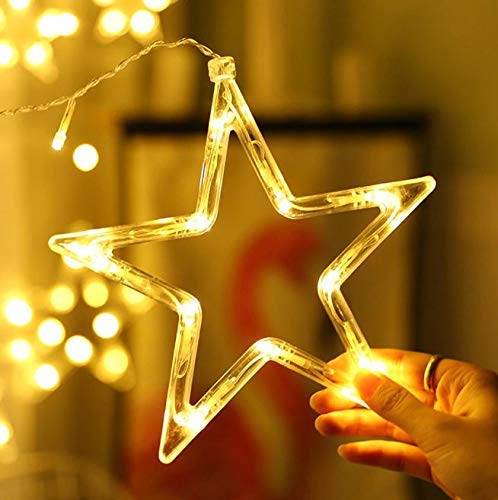 Image of 12 Star 138 Led 8.2 feet Curtains String Lights Window Curtain Lights Sourced (3 Meter, Warm White) (String Light) AC (Star Light)