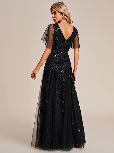 Ever-Pretty Women's Sequin Sparkly V-Neck Short Sleeve A-Line Floor Length Evening Dress 007342