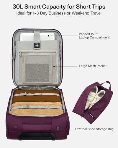 Image of Hanke Underseat Carry On Luggage with Wheels, 17 Inch Rolling Bag, Purple