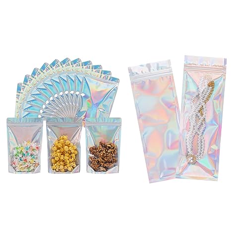 NPLUX 200PACK Holographic Mylar Packaging Bags Resealable Mylar Bags for Food Storage(6x9IN+9x3IN)