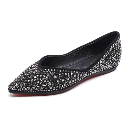 Womens Sparkly Rhinestones Slip-On Dress Ballets Flats Crystals Closed Pointed Toe Shoes for Party Wedding Dating Evening
