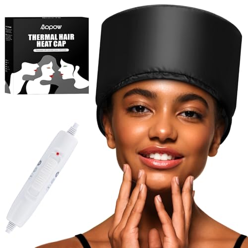 Heated Electric Thermal Steamer Cap for Natural Black Afro Hair - Hot Spa Treatment Hat with Temperature Control for Deep Conditioning at Home - Black