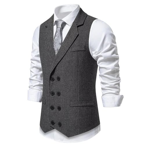 Men Herringbone Double Button With Lapel Waistcoat For Wedding Business Office Work Suit Vest3
