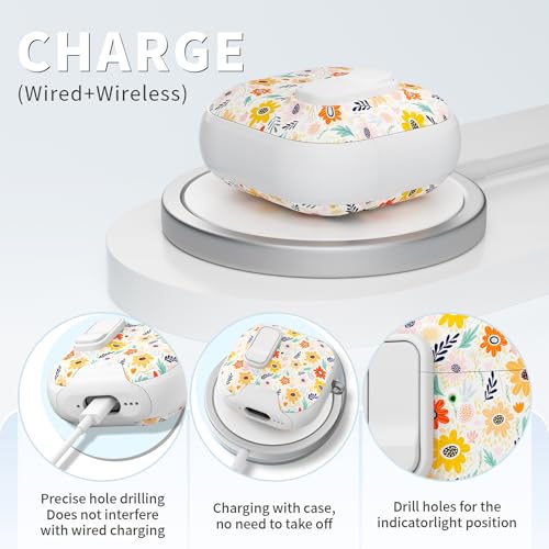 Image of for AirPods 4 Case with Safty Lock & Phone Stand,Cute Floral Pattern Style | PC&TPU Dual Layer Protective Cover with Keychain & Cleaner Pen for Apple AirPod 4th Generation 2024 Women(Bin Chrysanthemum)