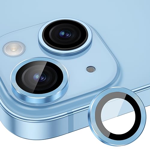 Image of Glass Camera Lens Protector Compatible For Iphone 15 /15 Plus,Individual Metal Ring 9H Hardness Scratchproof Protector,Stylish Accessories,Case Friendly(Blue)