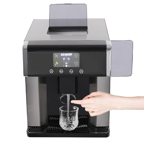 Dispensador de agua con fabricadora de hielo, máquina portátil para hacer hielo tipo nugget y agua fría, con pantalla LCD y producción eficiente