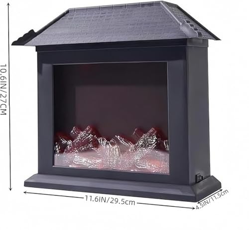 Image of Small Cozy Fireplace Lantern Traditional Realistic Log Wood Burning Flame Effect Ligh LED Charcoal Style Table LampFor Indoor & Outdoor Use