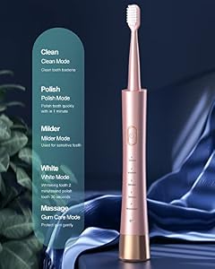 AJELU Sonic Electric Toothbrush for Adults, USB Rechargeable Sonic Toothbrush with 8 Brush Heads, Smart Timer, 5 Modes, 2-Hour Fast Charge Last 30 Days, Pink — photo 2 of 6