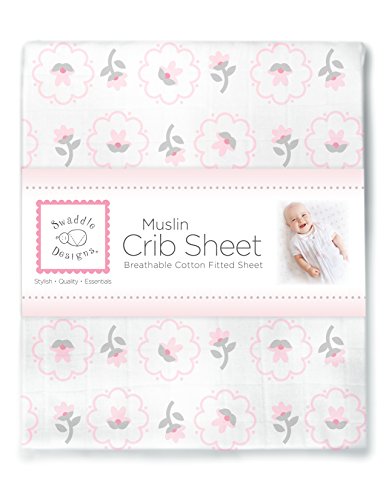 Image of SwaddleDesigns Softest Cotton Muslin Fitted Crib Sheet, Toddler Sheet for Boys & Girls, Fits Standard Crib Mattress (28 x 52 inches), Pastel Pink Posies