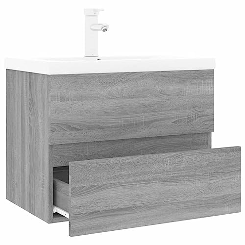 Lavabo de cerámica con mueble de madera gris Sonoma y grifería premium 5
