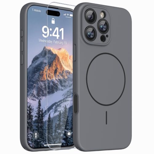 Image of Magnetic for iPhone 16 Pro Case,Shockproof Matte Cover,Grey | with Screen Protector,Compatible with MagSafe,Military Grade Drop Protection,Full Camera Protection,Non-Slip Design Case