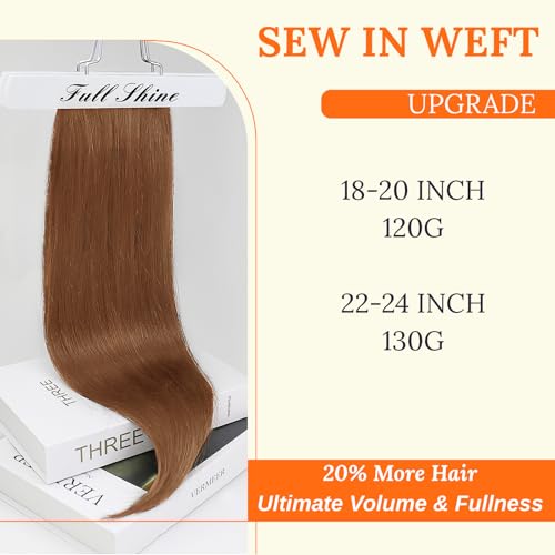 Image of Full Shine 20 Inch Invisible Weft Hair Extensions 120G Remy Human Hair | Color Copper Brown, Invisible Weft Extensions, Remy Sew In Hair, Party Styling, Date Night, Add Volume