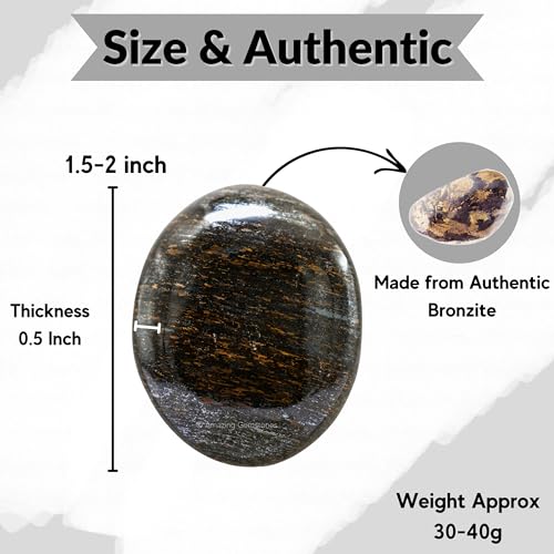 Image of Amazing Gemstone Bronzite Crystals and Healing Stones - Large Palm Stone Crystals Piedra - Crystal for Good Luck, Balanced Positive Energy, Meditation - Unique Stocking Stuffers Gifts for Women, Men