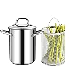 GOVNPJ Asparagus Pot, Asparagus Steamer Stainless Steel Steamer Cooker 4L Pasta Pot with Strainer Pasta Cooker for Spaghetti, Oil Deep Fry Pan for French Fries