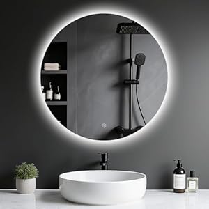 Archaluxe Badspiegel mit Beleuchtung - LED-Badezimmer-Spiegel-Round 60cm,Touch-Schalter,Dimmbar,3 Lichtfarben, Speicherfunktion, Badezimmerspiegel mit HD Sicherheitsgla - Explosionsschutz Wandspiegel