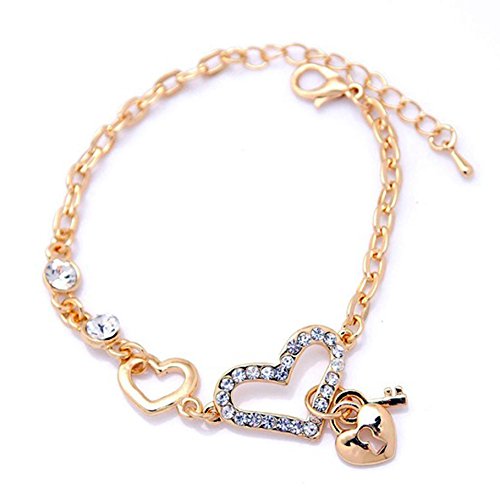 Zunedhys en de Coeur Bracelets Plaque Or pour la Chaine de Femmes Mode Bracelet avec Cristal
