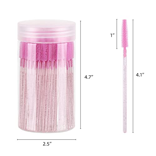 Tbestmax 100 Pcs Silicone Mascara Wands, Disposable Eyebrow Spoolies Brush For Eyelash Extensions, Pink Crystal Lash Brushes With Container #TOP1