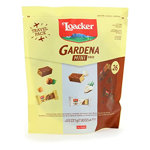 Loacker, Gardena Fingers Mix, 5 Strati di Cialde di Wafer Farcite con 3 varianti di Crema alla Nocciola, Cocco e Cioccolato, Travel Pack, 1 Confezione da 26 Snack Monoporzione