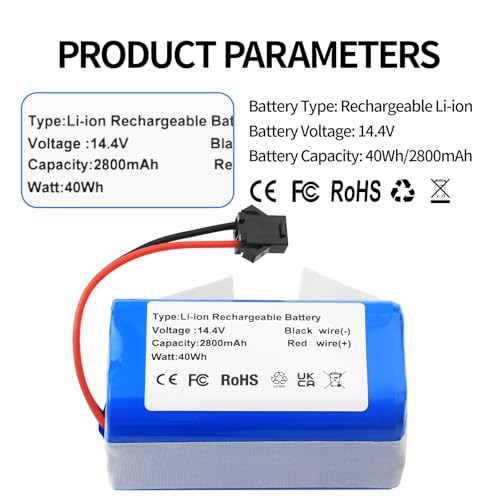 Image of 14.4V Vacuum Battery Replacement for iHome Autovac iHRV12-BLK iHRV10Y-BLK | iHRV11-BLK , iHome AutoVac Juno (2nd Gen Only) iHRV9-BLKS, NOVA S1 (2nd Gen Only) iHRVS1-3BLKS Robot Vacuum Cleaner 2800mAh