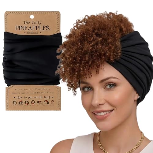 OBCREATOR Pineapple Head Wrap for Curly & Coily Hair - Anti-Frizz Night Hair Wrap Extra Wide Stretch & Soft & Breathable Pineapple Headband Sleep Scarf for Thick Natural Hair Braids Locs (Black)