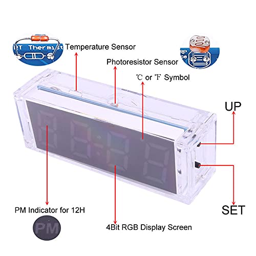 Side view of the clock with labeled buttons and sensors