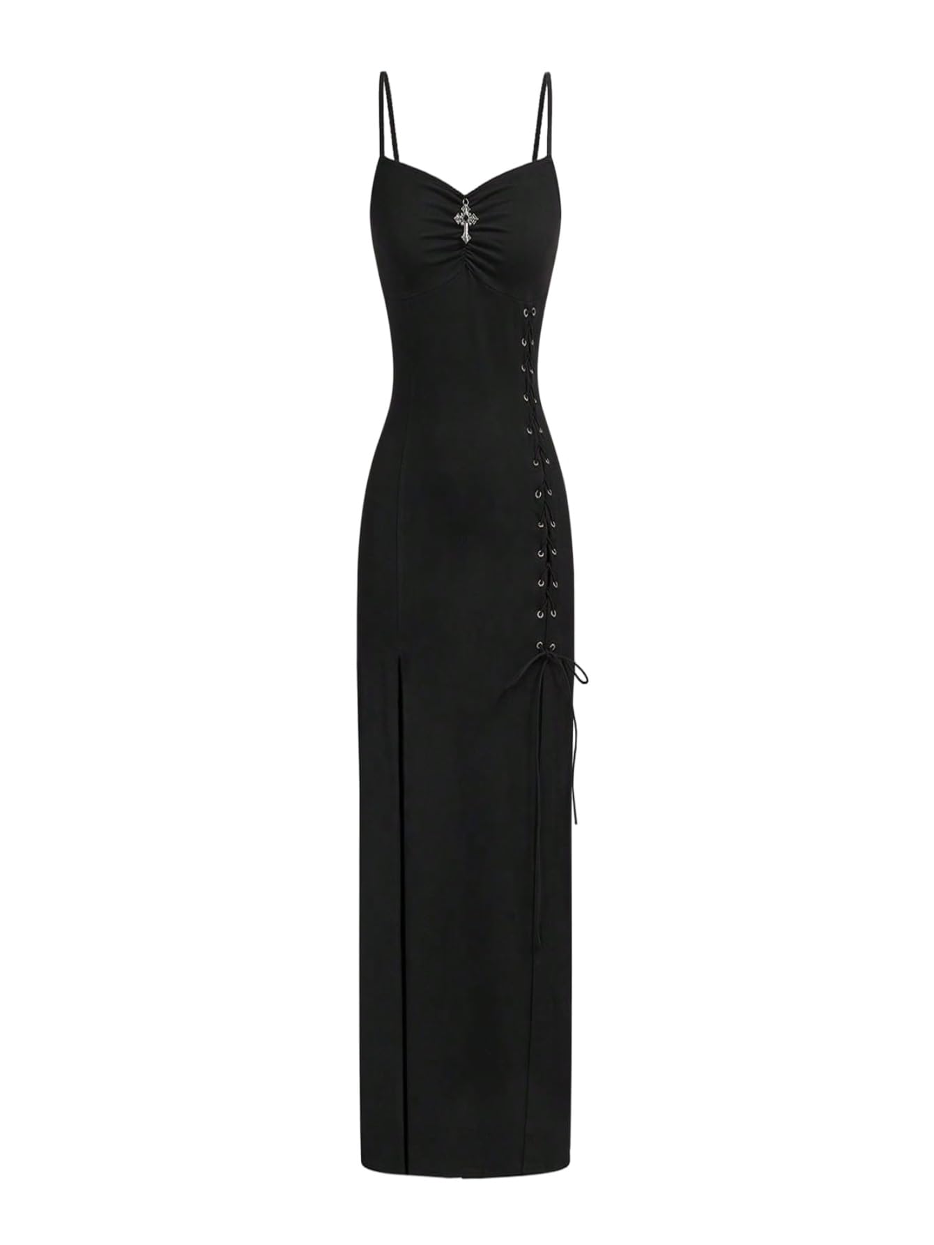 SweatyRocks Damska sukienka Y2k na ramiączkach spaghetti, sukienka maxi z rozcięciem, sukienka ołówkowa na Halloween, sukienka na ramiączkach, sukienka imprezowa, gotycka