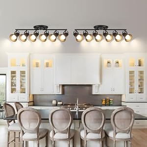 Keesfu 6 light track lighting kitblack semi flush mount ceiling light with 6 rotatable light headsmodern accent lighting for livingroombedroomhallwayart wallbathroomkitchen6 light  urban country home decor