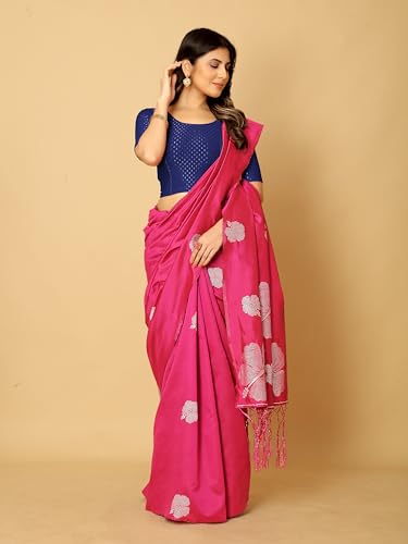 Image of Amazon Brand - Anarva Round Neck Dobby Cotton Lycra Stretchable Elbow Half Sleeve Readymade Saree Blouse for Women Stylish