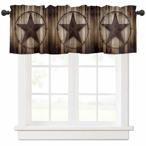 Homechoid Western Texas Star Window Curtain Valance for Living Room/Kitchen/Bathroom/Farmhouse, Retro Rustic Wooden Boards Short Rod Pocket Tier Curtain Window Treatment, 1 Panel 54x18