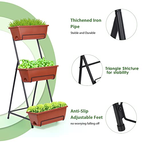 Tuenort Vertical Raised Garden Bed 3 Tiers Planter Box Freestanding Garden Planter With 3 Container Boxes For Growing Vegetables Herbs Flowers On Patio Balcony Brick Red #TOP5